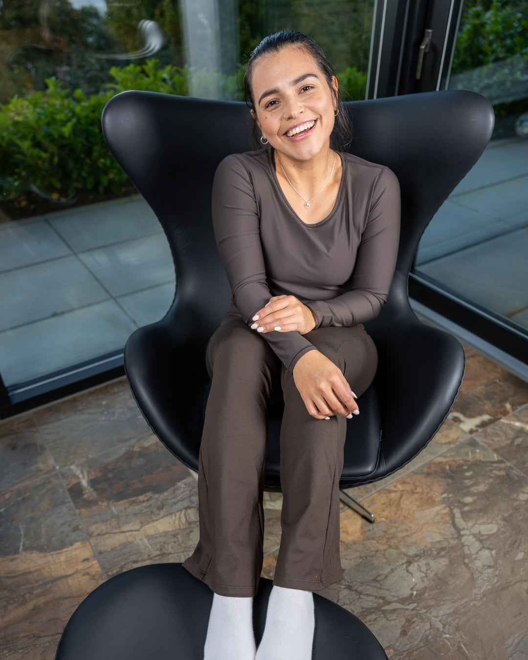 Maya Mocha Brown Flared Leggings Without Pockets