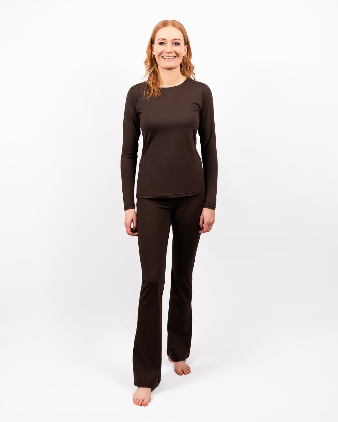 Maya Mocha Brown Flared Leggings Without Pockets